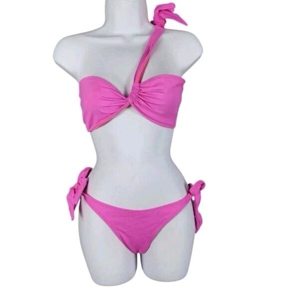 NEW Fredericks of Hollywood Laguna One Shoulder 2 Piece Bikini Set Sz 1X/2X Pink - Picture 4 of 10